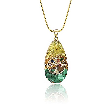 Colier orgonit cu pandantiv Arborele Vietii pentru meditatie, Reiki, Yoga din cristale de peridot, ochi de tigru si malachit [2]