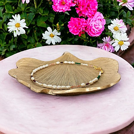 Colier perle elegant Nora cu Jad verde, Piatra Soarelui si Granat din argint 925 placat cu aur. [2]