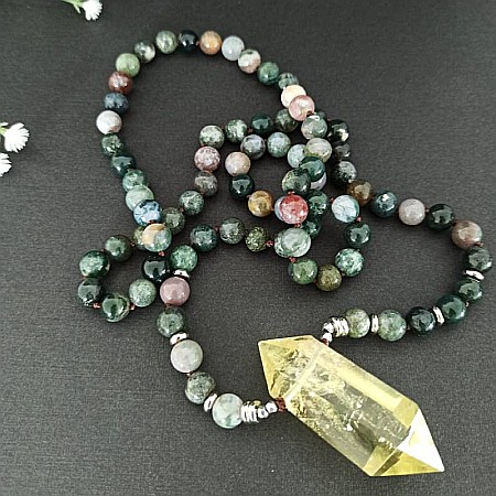 Colier pietre semipretioase Agat Indian, Alisha, cu cristal de Citrin varf dublu [5]