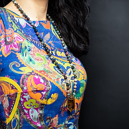 Colier pietre semipretioase Agat Indian, Alisha, cu cristal de Citrin varf dublu [7]