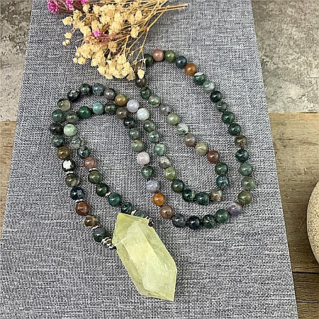 Colier pietre semipretioase Agat Indian, Alisha, cu cristal de Citrin varf dublu [4]