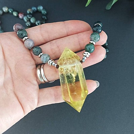 Colier pietre semipretioase Agat Indian, Alisha, cu cristal de Citrin varf dublu [6]