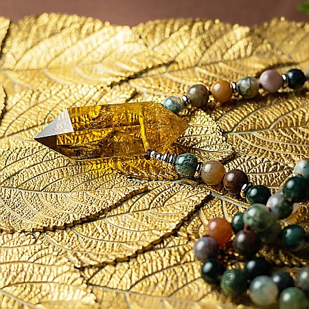 Colier pietre semipretioase Agat Indian, Alisha, cu cristal de Citrin varf dublu [8]