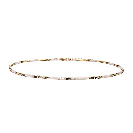 Colier pietre semipretioase Cuart Roz, choker pietre naturale elegant Vania cu Sunstone Miyuki Seed, placat cu aur 18 K [7]