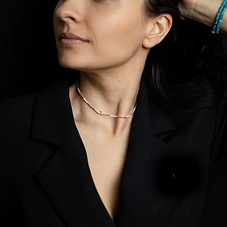 Colier pietre semipretioase Cuart Roz, choker pietre naturale elegant Vania cu Sunstone Miyuki Seed, placat cu aur 18 K