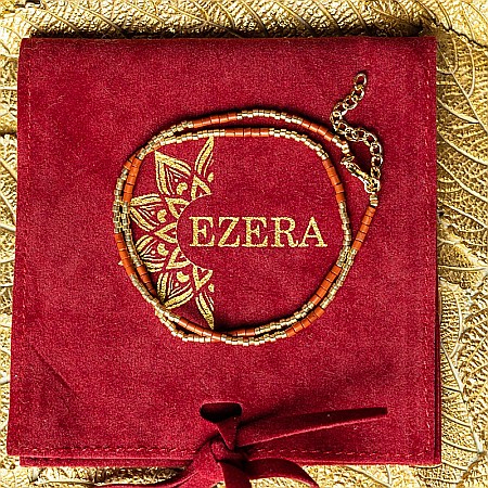 Colier pietre semipretioase Jasp Rosu, choker pietre naturale elegant Vania, Sunstone Miyuki Seed, placat cu aur 18 K [4]