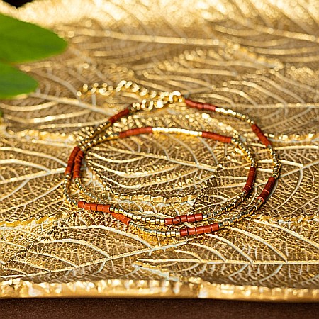 Colier pietre semipretioase Jasp Rosu, choker pietre naturale elegant Vania, Sunstone Miyuki Seed, placat cu aur 18 K [1]