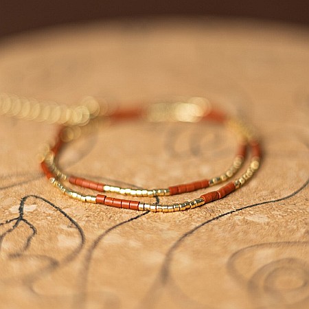 Colier pietre semipretioase Jasp Rosu, choker pietre naturale elegant Vania, Sunstone Miyuki Seed, placat cu aur 18 K [6]