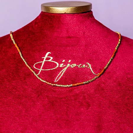 Colier pietre semipretioase Jasp Rosu, choker pietre naturale elegant Vania, Sunstone Miyuki Seed, placat cu aur 18 K [3]