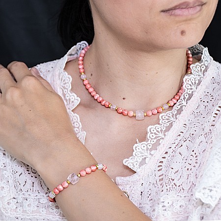 Colier pietre semipretioase Karissa din Coral si Cuart Roz cu argint 925 [2]