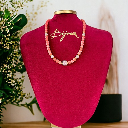 Lanturi / Coliere - Colier pietre semipretioase Karissa din Coral si Cuart Roz cu argint 925