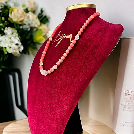 Colier pietre semipretioase Karissa din Coral si Cuart Roz cu argint 925 [3]