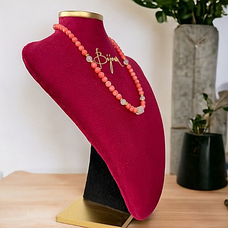 Colier pietre semipretioase Karissa din Coral si Cuart Roz cu argint 925 [4]