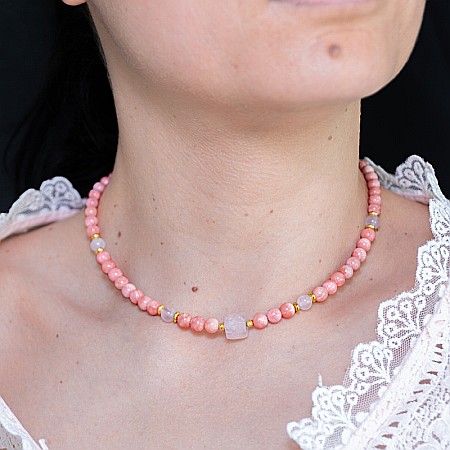 Colier pietre semipretioase Karissa din Coral si Cuart Roz cu argint 925 [1]