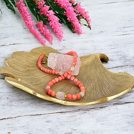 Colier pietre semipretioase Karissa din Coral si Cuart Roz cu argint 925 [6]