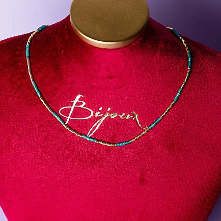 Colier pietre semipretioase Kyanit, choker pietre naturale placat cu aur 18 K, elegant Vania cu Sunstone Miyuki Seed [4]