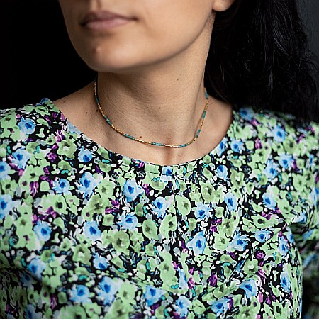 Colier pietre semipretioase Kyanit, choker pietre naturale placat cu aur 18 K, elegant Vania cu Sunstone Miyuki Seed [5]