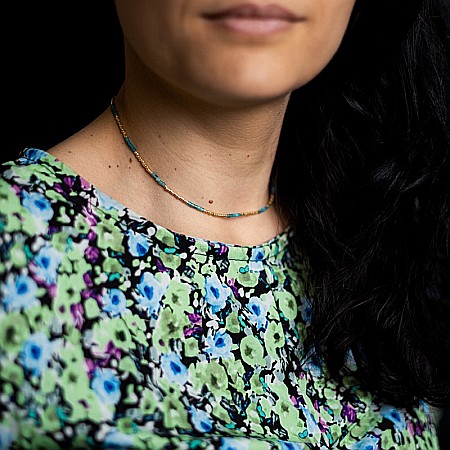 Colier pietre semipretioase Kyanit, choker pietre naturale placat cu aur 18 K, elegant Vania cu Sunstone Miyuki Seed [8]