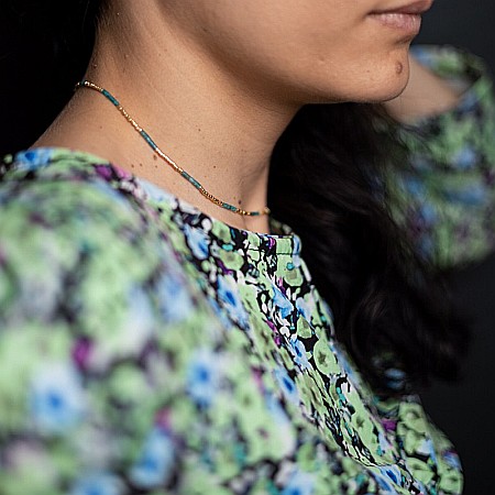 Colier pietre semipretioase Kyanit, choker pietre naturale placat cu aur 18 K, elegant Vania cu Sunstone Miyuki Seed [1]