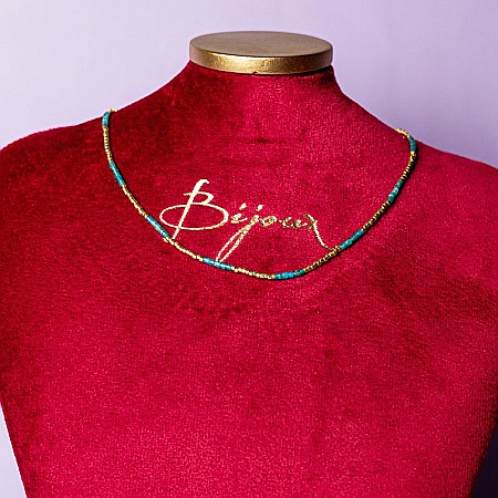 Colier pietre semipretioase Kyanit, choker pietre naturale placat cu aur 18 K, elegant Vania cu Sunstone Miyuki Seed [6]