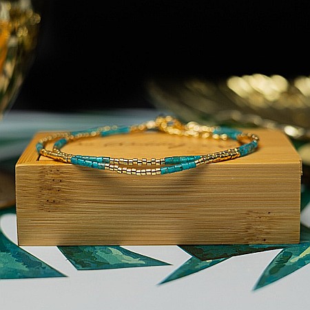 Colier pietre semipretioase Kyanit, choker pietre naturale placat cu aur 18 K, elegant Vania cu Sunstone Miyuki Seed [2]