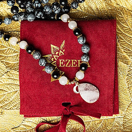 Colier pietre semipretioase Mala cu 108 margele, Zoya, din Turmalina si Obsidian cu Pandantiv Piatra Lunii [12]