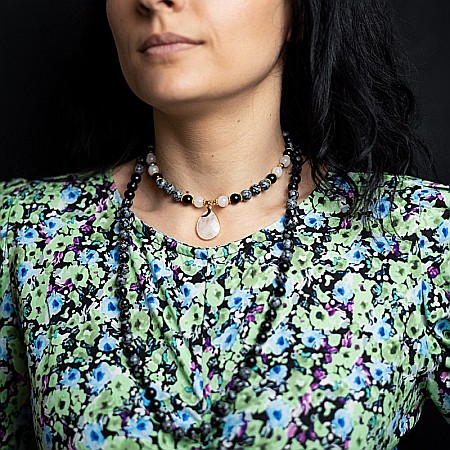 Colier pietre semipretioase Mala cu 108 margele, Zoya, din Turmalina si Obsidian cu Pandantiv Piatra Lunii [5]