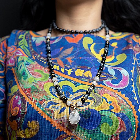 Colier pietre semipretioase Mala cu 108 margele, Zoya, din Turmalina si Obsidian cu Pandantiv Piatra Lunii [16]