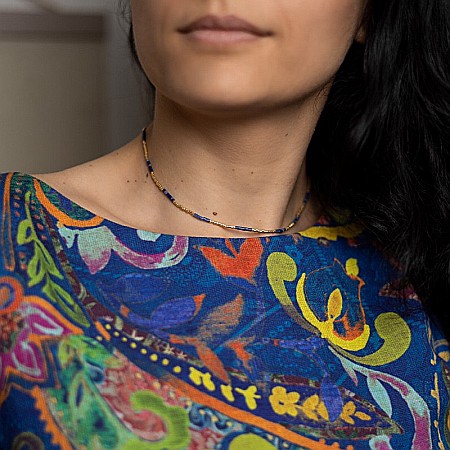 Lanturi / Coliere - HOT! Colier pietre semipretioase Sodalit, choker pietre naturale elegant Vania, placat cu aur de 18K