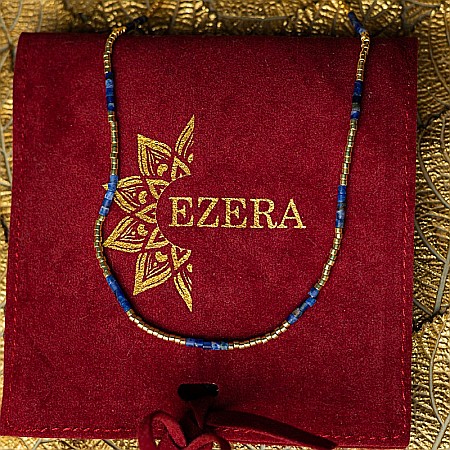 HOT! Colier pietre semipretioase Sodalit, choker pietre naturale elegant Vania, placat cu aur de 18K [5]