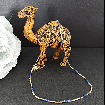 HOT! Colier pietre semipretioase Sodalit, choker pietre naturale elegant Vania, placat cu aur de 18K [4]