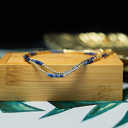 HOT! Colier pietre semipretioase Sodalit, choker pietre naturale elegant Vania, placat cu aur de 18K [1]