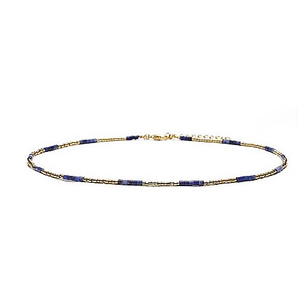 HOT! Colier pietre semipretioase Sodalit, choker pietre naturale elegant Vania, placat cu aur de 18K [7]