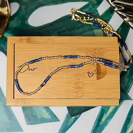 HOT! Colier pietre semipretioase Sodalit, choker pietre naturale elegant Vania, placat cu aur de 18K [6]