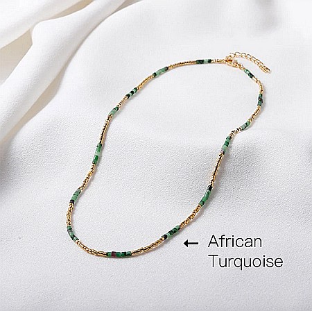 HOT! Colier pietre semipretioase Turcoaz African, choker placat cu aur 18 K, pietre naturale elegant Vania cu Sunstone Miyuki [3]