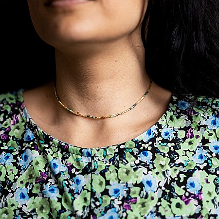 HOT! Colier pietre semipretioase Turcoaz African, choker placat cu aur 18 K, pietre naturale elegant Vania cu Sunstone Miyuki [5]