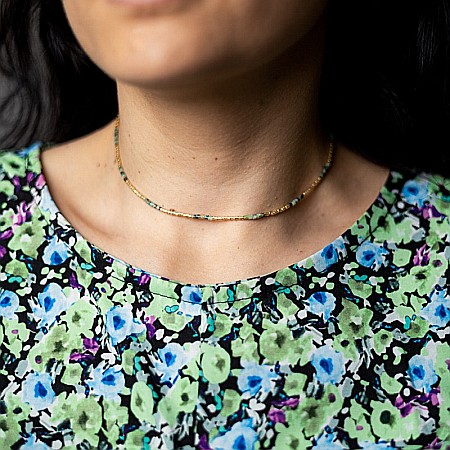 HOT! Colier pietre semipretioase Turcoaz African, choker placat cu aur 18 K, pietre naturale elegant Vania cu Sunstone Miyuki [8]