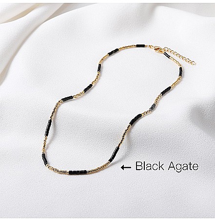 Colier placat cu aur 18 K, pietre semipretioase choker pietre naturale Agat Negru si Sunstone Miyuki Seed, elegant Vania [2]
