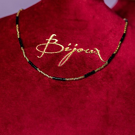 Colier placat cu aur 18 K, pietre semipretioase choker pietre naturale Agat Negru si Sunstone Miyuki Seed, elegant Vania [6]