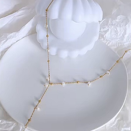 Colier tassel elegant lung din otel inoxidabil placat cu aur si perle Yanira [2]