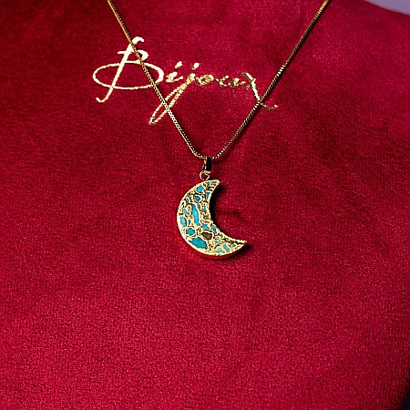 Comunica cu incredere purtand la gat Lantul cu Pandantiv Turcoaz Moon placat cu aur de 18K [5]