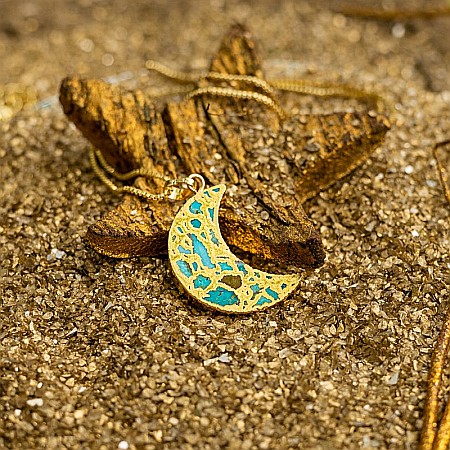 Lanturi / Coliere - Comunica cu incredere purtand la gat Lantul cu Pandantiv Turcoaz Moon placat cu aur de 18K