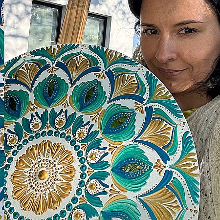 Cu gandul la vacanta, tablou mandala pictat manual in culorile verii, soare, apa, energie buna, 40 cm [7]