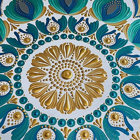 Cu gandul la vacanta, tablou mandala pictat manual in culorile verii, soare, apa, energie buna, 40 cm [6]