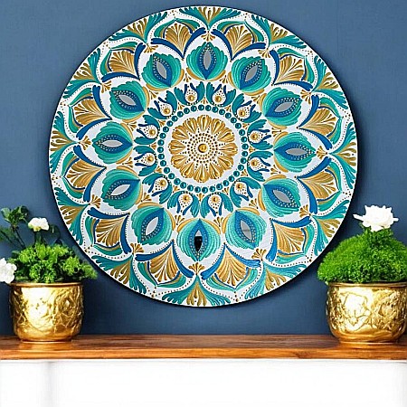 Tablouri Mandala - Cu gandul la vacanta, tablou mandala pictat manual in culorile verii, soare, apa, energie buna, 40 cm