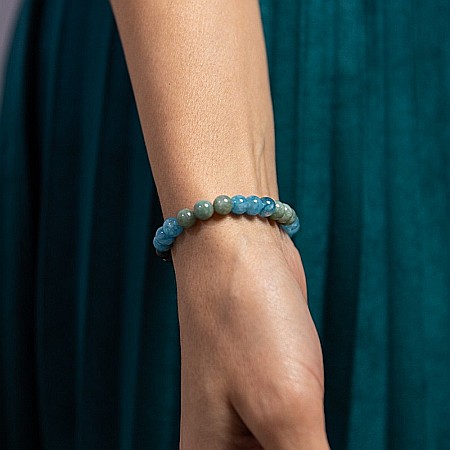 Fathia, bratara cristale de Jad Albastru, Jad Verde si Shell Turquoise Negru, margele de 6mm [1]