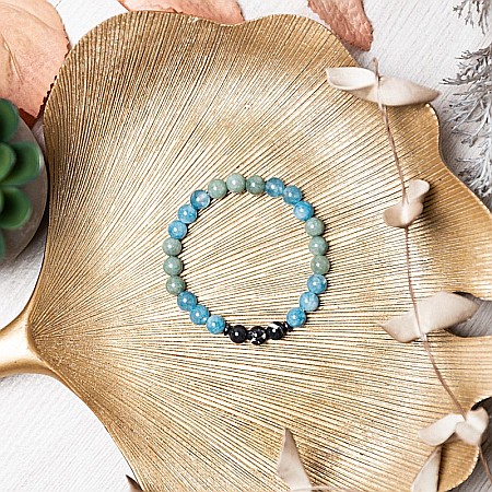 Fathia, bratara cristale de Jad Albastru, Jad Verde si Shell Turquoise Negru, margele de 6mm [2]