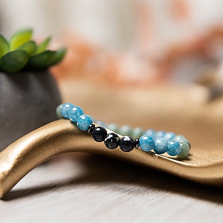 Fathia, bratara cristale de Jad Albastru, Jad Verde si Shell Turquoise Negru, margele de 6mm [3]