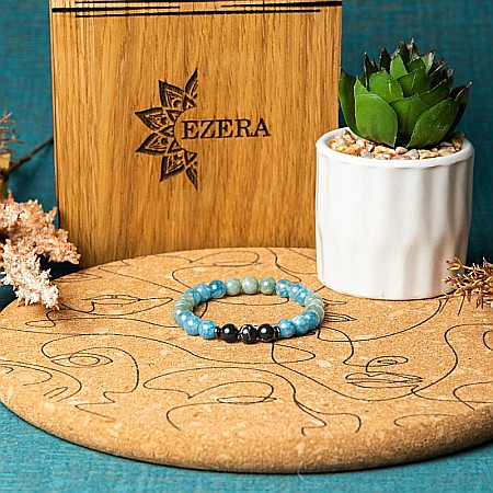 Fathia, bratara cristale de Jad Albastru, Jad Verde si Shell Turquoise Negru, margele de 6mm [4]