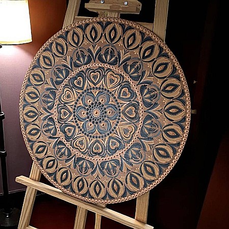 Frumusetea imperfectiunii-Tablou mandala unicat pictat manual pe suport de lemn, 60 cm [3]